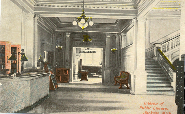 Jackson, MI Carnegie Library front desk
